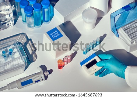 PCR Assay Reagents for novel Coronavirus Research. Custom PCR Primers, controls and and probes for Covid-19 Virus PCR Detection. Royalty-Free Stock Photo #1645687693