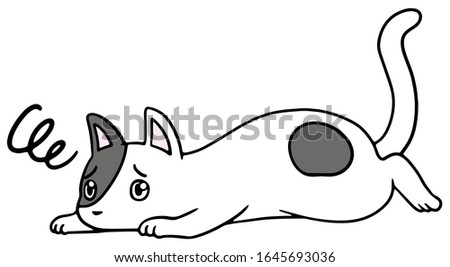 Vector illustration of a fallen black and white cat with troubled face