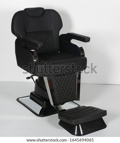 Barber chair, black leather, Barber shop chair.
