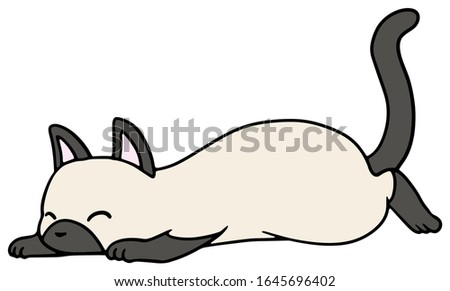 Vector illustration of a fallen 
Siamese cat with smile