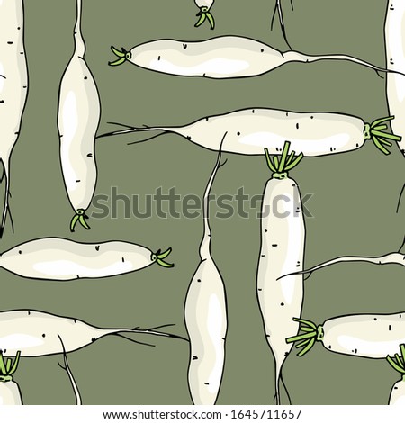 Vector seamless pattern with hand drawn raw White Icicle radish. Beautiful food design elements, ink drawing. Perfect for prints and patterns Royalty-Free Stock Photo #1645711657