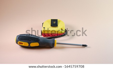 Photo of various tools on color background