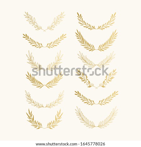 Set of gold foil botanical herbs. Wedding card invite design. Vector illustrations.