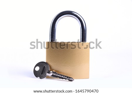 Locked Golden Padlock on the a white background.