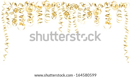 golden serpentine streamers isolated on white. carnival, party decoration. holidays background with space for your text