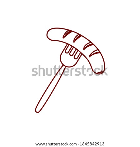 Fork with sausage line style icon design, Eat fast food restaurant menu dinner lunch cooking and meal theme Vector illustration