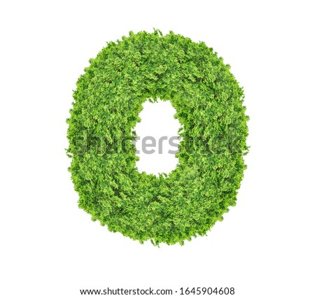 Grass number Zero isolated on white background. Symbol 0 with the green lawn texture. Eco symbol collection. 