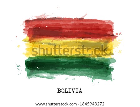 Realistic watercolor painting flag of Bolivia . Vector .