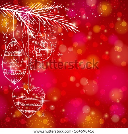 red brightness background with christmas balls,  vector illustration