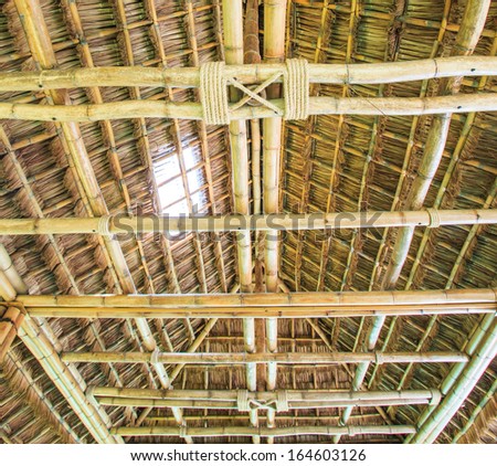 The construction traditional thailand roof from bamboo and straw