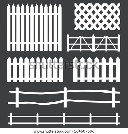 vector set of white rural fences silhouettes Royalty-Free Stock Photo #164607596