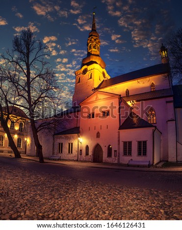 St. Mary's, Dome, Cathedral is a church located on Toompea Hill in Tallinn, Estonia. Night view, travel background.