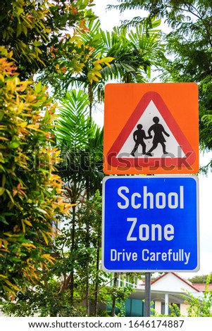 yellow color warning school zone traffic sign