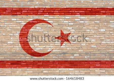 Turkish Republic of Northern Cyprus flag on texture brick wall.