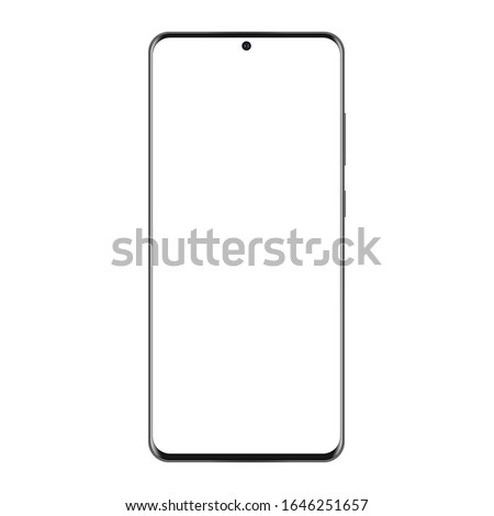 Modern frameless mobile phone mockup isolated on white background. Vector illustration Royalty-Free Stock Photo #1646251657