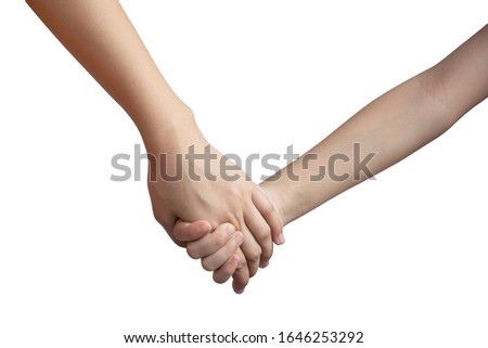 close up Lovely couple holding hands on white background