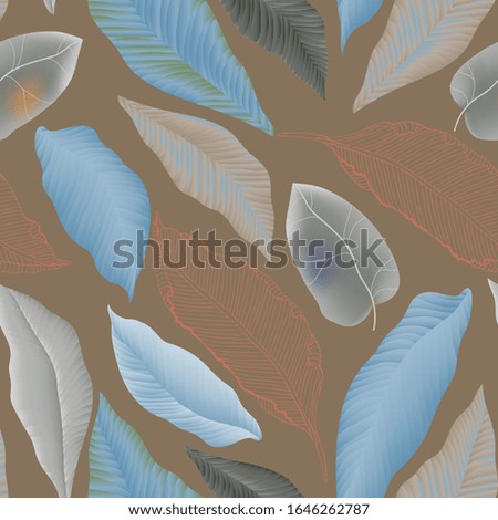 Mystical beautiful palm leaves on a white background seamless pattern. Vector illustration with tropical plants. EPS10