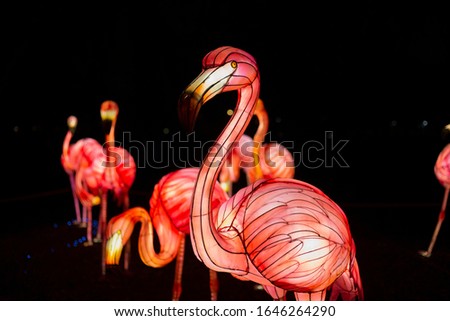 Flamingo made out of Asian lantern lights at asian light festival in Tallinn