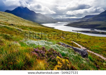 Scenic view of the lake and mountains, Inverpolly, Scotland, United Kingdom Royalty-Free Stock Photo #164627531