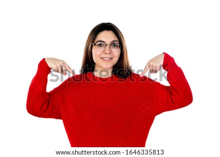 Brunette girl with glasses isolated on a white background