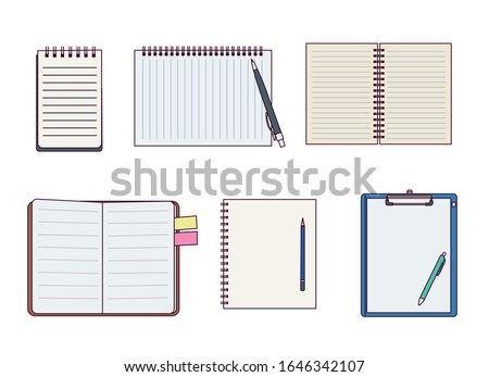 There are various kinds of notes spread out and there is a pen. hand drawn style vector design illustrations. 