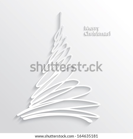 Abstract White Christmas Tree on White Background, Flat Design. Vector Illustration EPS10