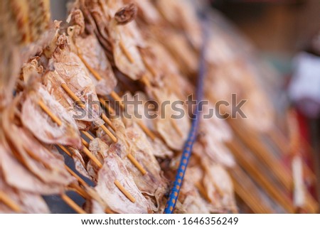 Dried squid for street food in Thailand