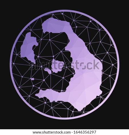 Santorini icon. Vector polygonal map of the island. Santorini icon in geometric style. The island map with purple low poly gradient on dark background.