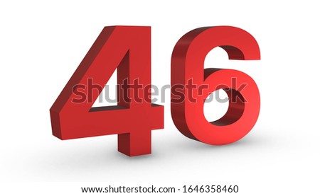 3D Shiny Red Number Forty Six 46 Isolated on White Background.