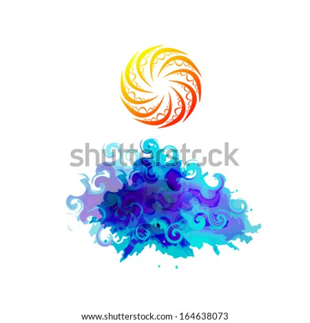 abstract sea palms and sun. Vector