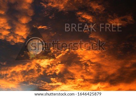 Word writing text break free. Inspirational motivational message. Business concept. Sky and clock in the background