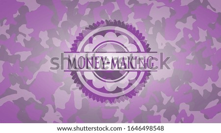 Money-making pink and purple on camo texture. Vector Illustration. Detailed.