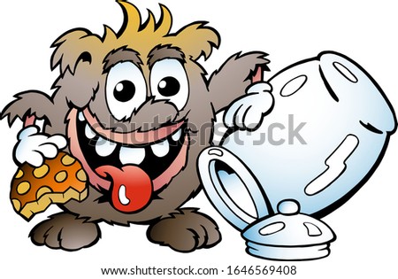 Vector Cartoon illustration of a Happy Troll eating Cookie