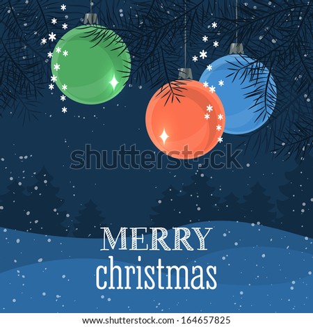 Christmas retro greeting card design with bauble decorations. Vector illustration