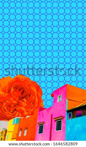 Aesthetic collage wallpaper. Colorfull arhitecture and geometry background