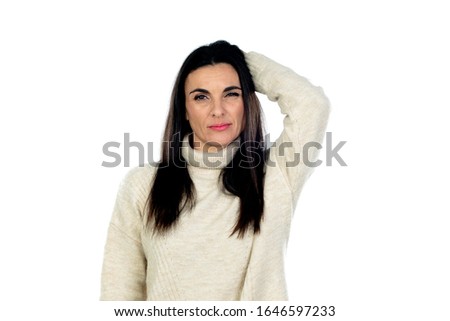 Attractive brunette woman isolated on a white background