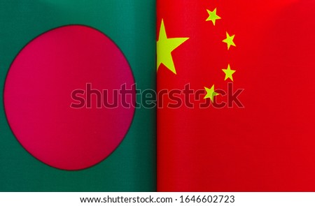 fragments of national flags of Bangladesh and China close-up