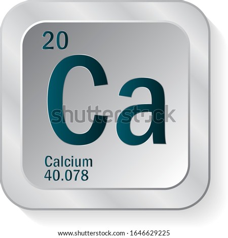 Calcium or Ca periodic table element icon on silver metallic button vector illustration.