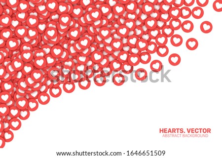 Falling Hearts Red Flat Icons 3D Vector Abstract Background. Lot Of Likes Conceptual Art Illustration. Love Design Template. Social Media Network Backdrop
