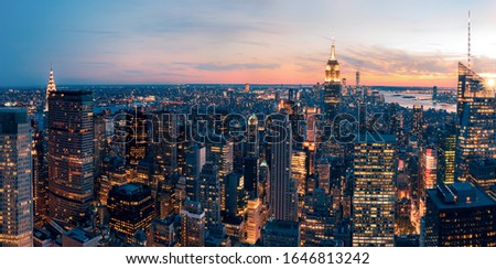 New York City Aerial View of Amazing Sunset