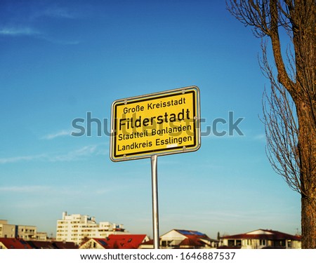 Road sign Kreisstadt Filderstadt Bonlanden Esslingen city name