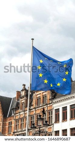 European Union flag waving Bruge, Belgium