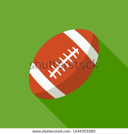 rugby ball on the background of a green sport field. rugby sign with a long shadow in a flat design. vector illustration eps10