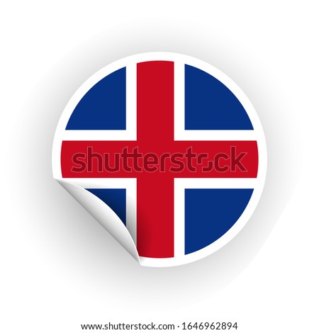 Sticker of Iceland flag with peel off corner isolated on white background. Paper banner or circle curl label sticker with flip edge. Vector color post note for advertising design.