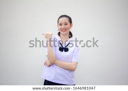 asia thai Junior high school student uniform beautiful girl pointing