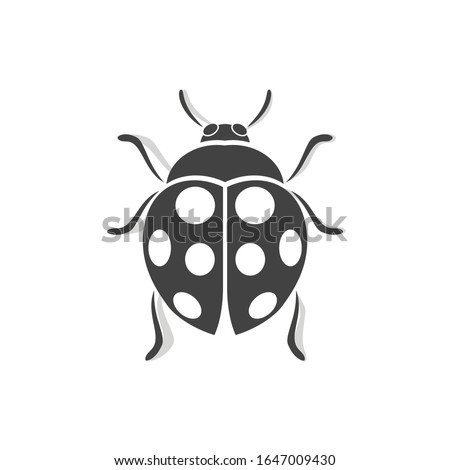 Ladybird sign. Ladybug insect. Scarab beetle. Bug logo. Flat minimalist design. white background Gray black vector. product brand service label banner board display. App icon.