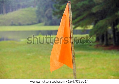 Orange flag on forest pasture