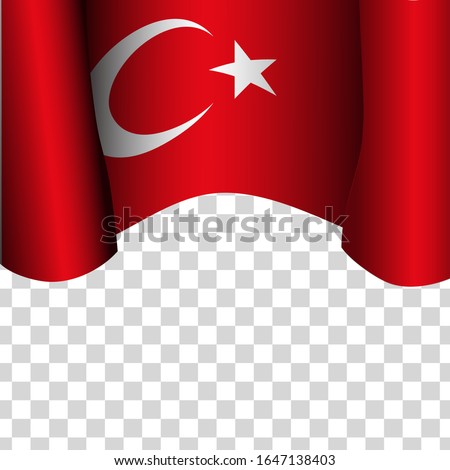 Waving flag of Turkey for independence Day isolated on transparent background