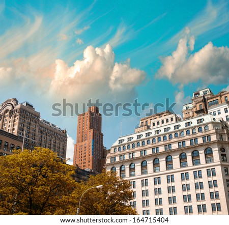Colourful sky over New York buildings - Summer season.