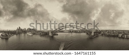 Aerial panoramic view of Sydney Harbor, New South Wales, Australia.